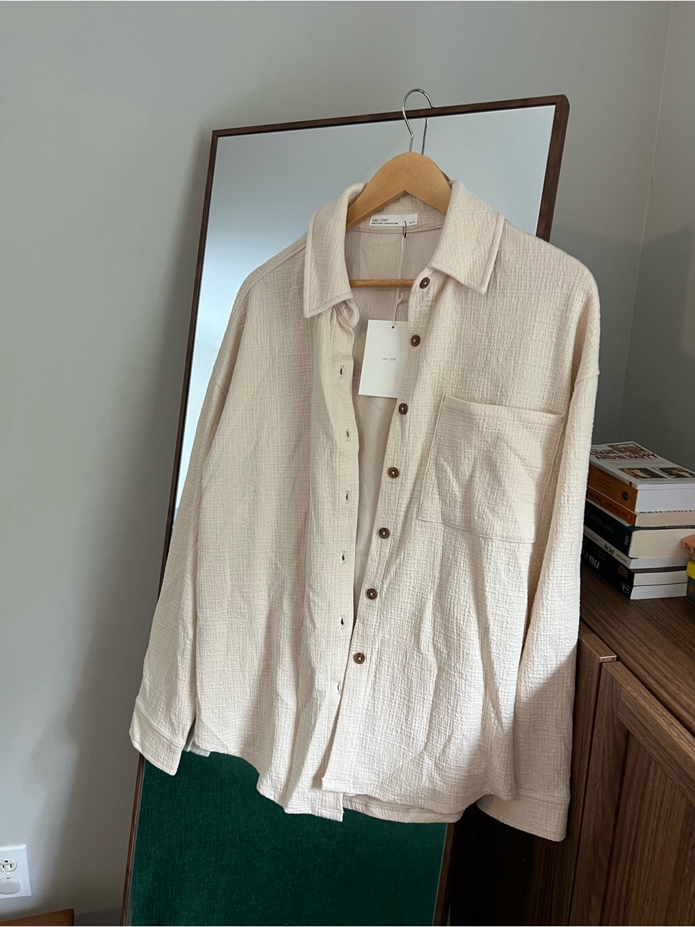 Oversized Casual Button-Up Shirt in Cream